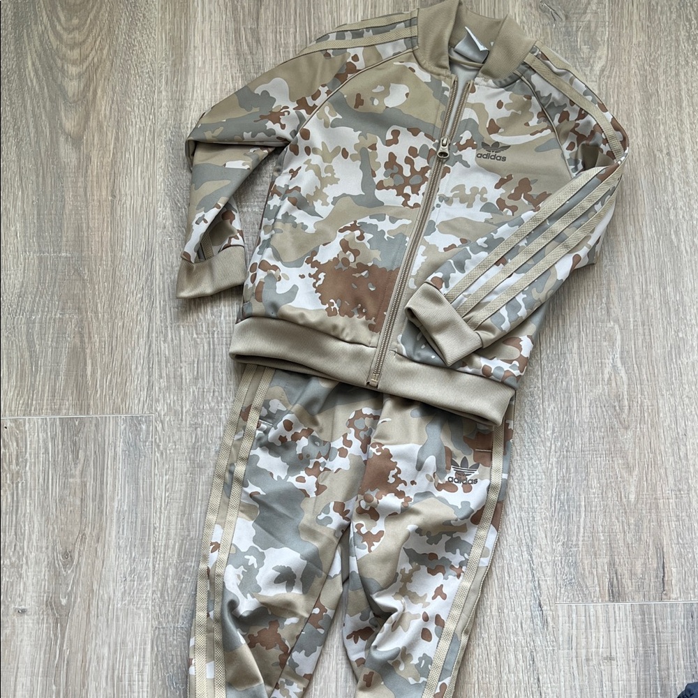 adidas Kids Camo Track Jacket & Pants Set - Tan, Beige, Brown
